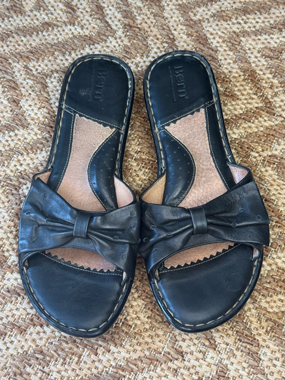 Born Black Women’s Leather Sandals with Bow Detail